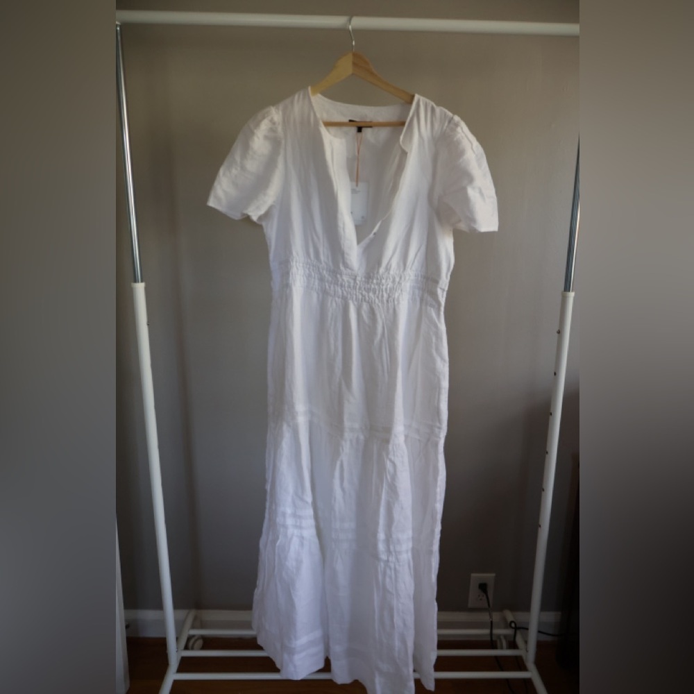 NWT Quince White Tiered Short-Sleeve Maxi Dress Size Large - Picture 2 of 5